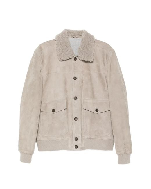 Eleventy White Shearling-Collar Suede Jacket for men
