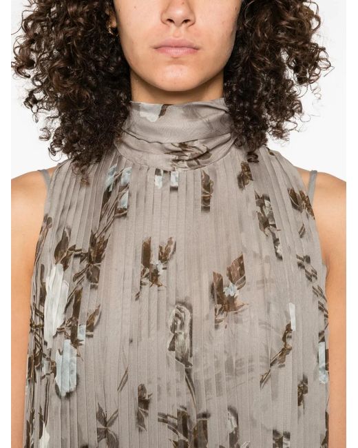 P.A.R.O.S.H. Gray Pleated Floral-Print Dress