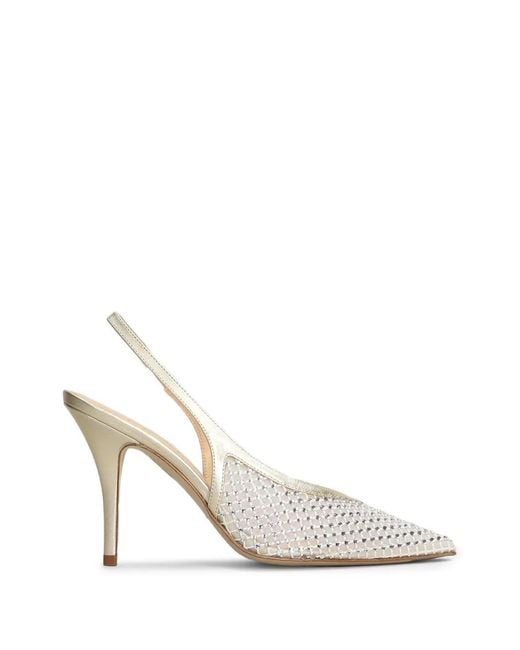 Chantal White Crystal-Embellished Slingback Leather Heeled Pumps