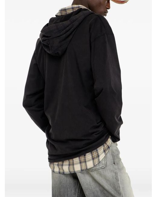 DIESEL Black Long-Sleeve T-Shirt With Flannel Hood for men