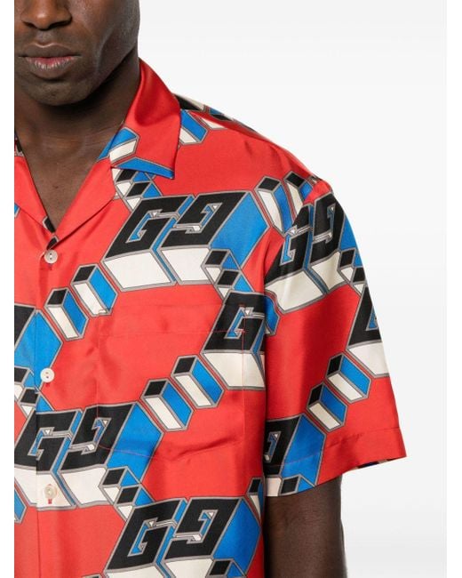 Chemise en soie à motif GG Gucci pour homme en coloris Red