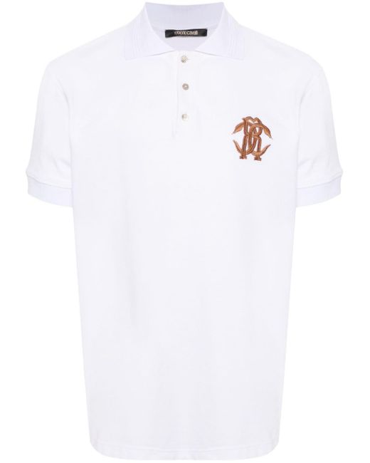 Roberto Cavalli White Logo-embroidered Polo Shirt for men
