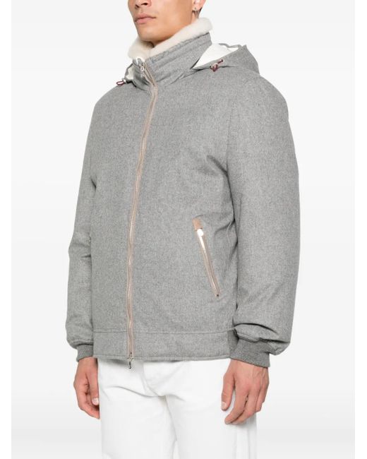 Brunello Cucinelli Gray Zip Hooded Jacket for men
