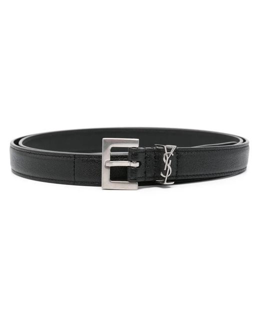 Saint Laurent Black Cassandre Leather Belt for men