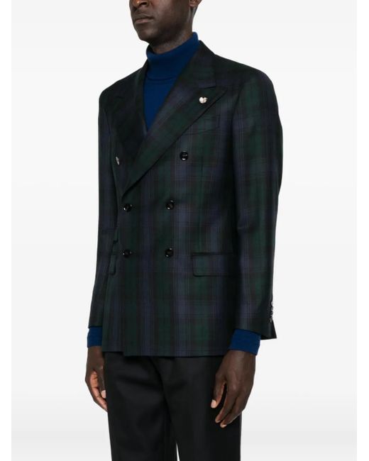 Gabriele Pasini Black Double-Breasted Plaid Jacket for men