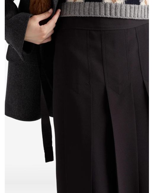 Prada Black Pleated-Panel Midi Skirt