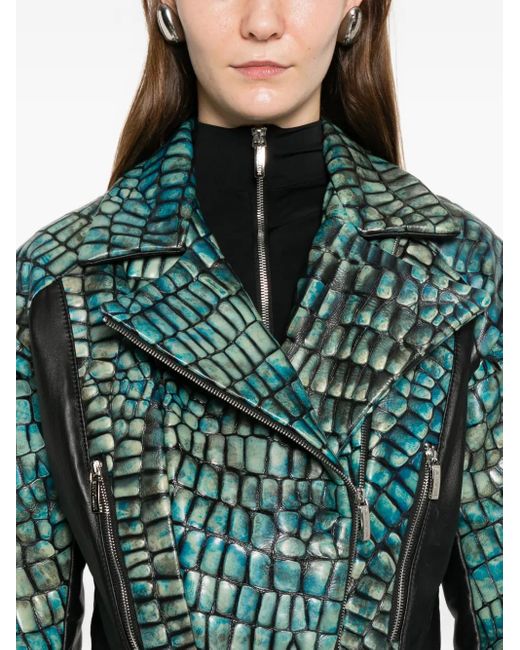 MITILIANE COUTURE Green Embossed Leather Jacket