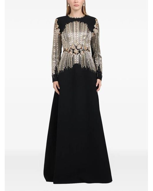 Dina Melwani Black Crystal-Embellished Maxi Dress