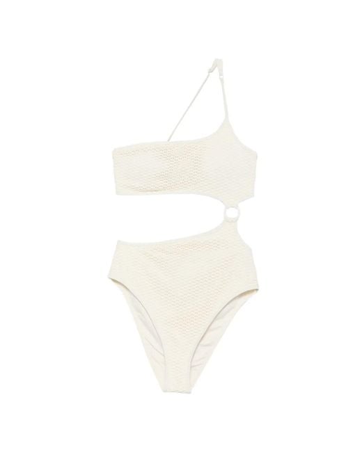 Karl Lagerfeld White Crochet Ring-Detail Swimsuit