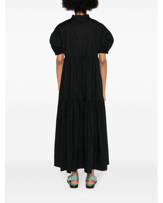 Twin Set Black Tiered Cotton Midi Dress
