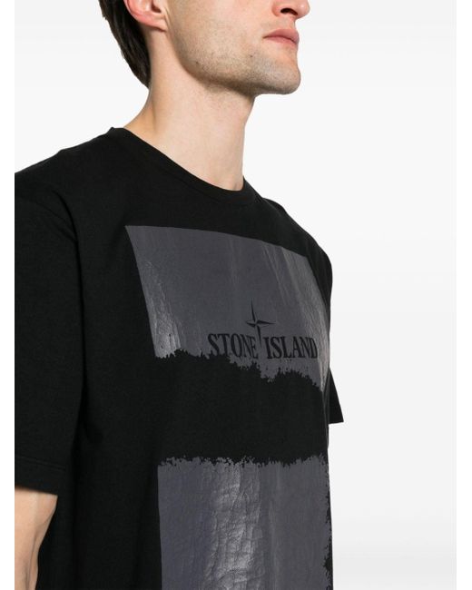 メンズ Stone Island Scratched Paint Two Tシャツ Black