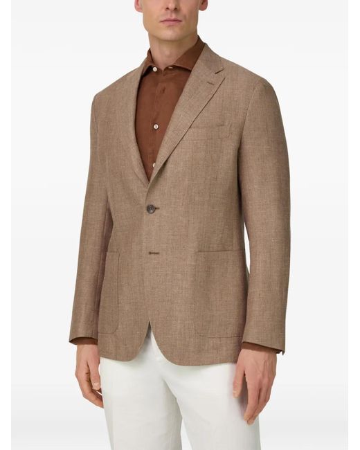 Boggi Brown Herringbone Patch Pocket Blazer for men