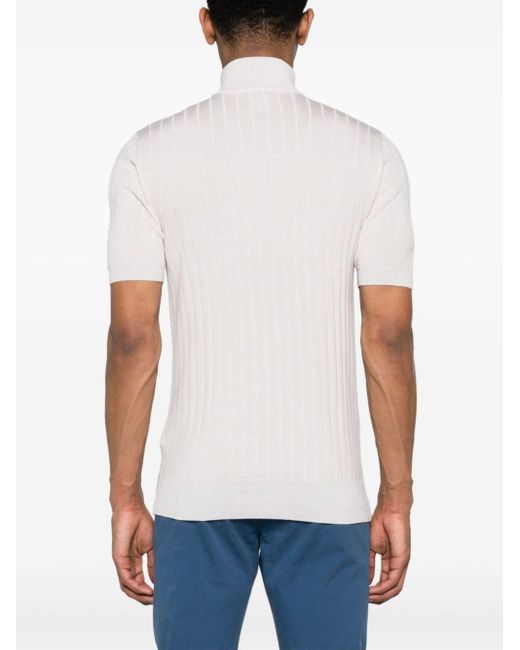 Eleventy White Ribbed-knit Polo Shirt for men
