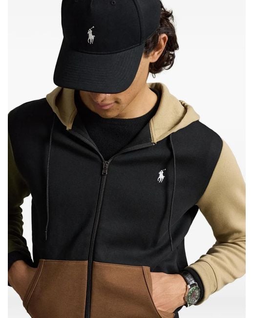 Polo Ralph Lauren Black Colour-Block Logo-Embroidered Hoodie for men