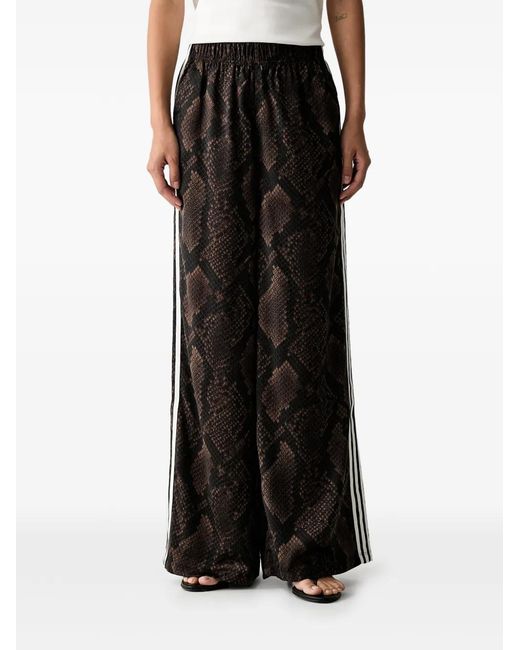 Adidas Black Satin Snake-Print Wide-Leg Track Pants