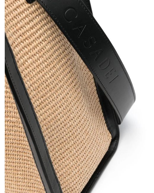 Casadei Black Beauriva Raffia And Leather Tote Bag