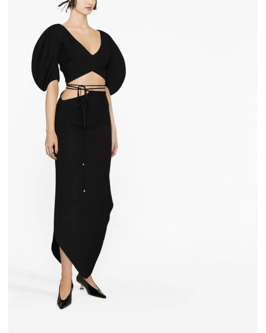 V:PM ATELIER Black Swirl Asymmetric Midi Skirt
