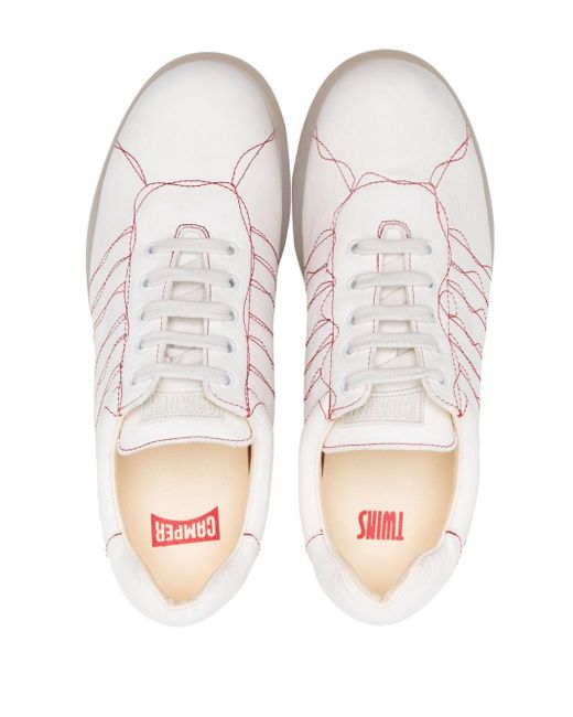 Camper White Decorative-stitching Lace-up Sneakers for men