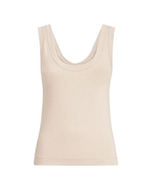 Brunello Cucinelli Natural Stretch Cotton Ribbed Jersey Top With Monili