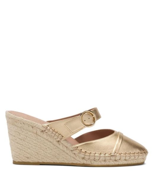 Malone Souliers Natural Farah Metallic-Buckle Wedge-Heel Mules