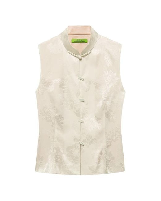 Shanghai Tang White Qipao Floral-Jacquard Top