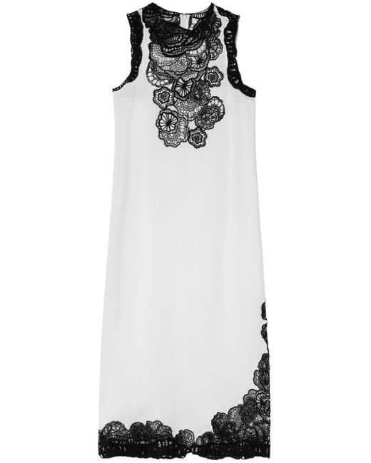 Jil Sander White Floral-embroidered Sleeveless Midi Dress