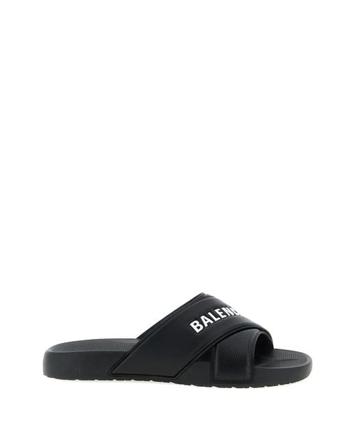 Balenciaga Black Sporty Pool Embossed Slides for men