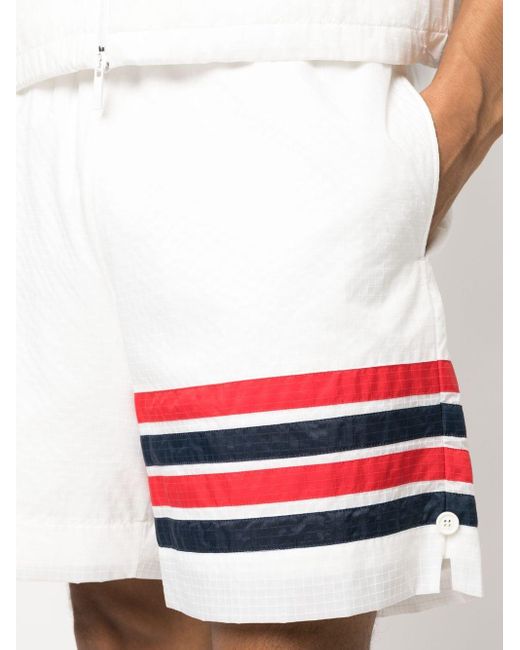 Thom Browne White 4-Bar Stripe Ripstop Shorts for men