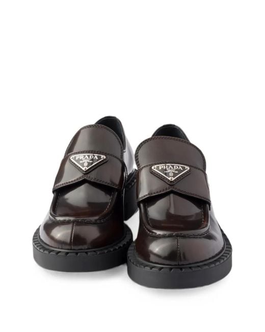 Prada Black Chocolate Brushed Leather Loafers