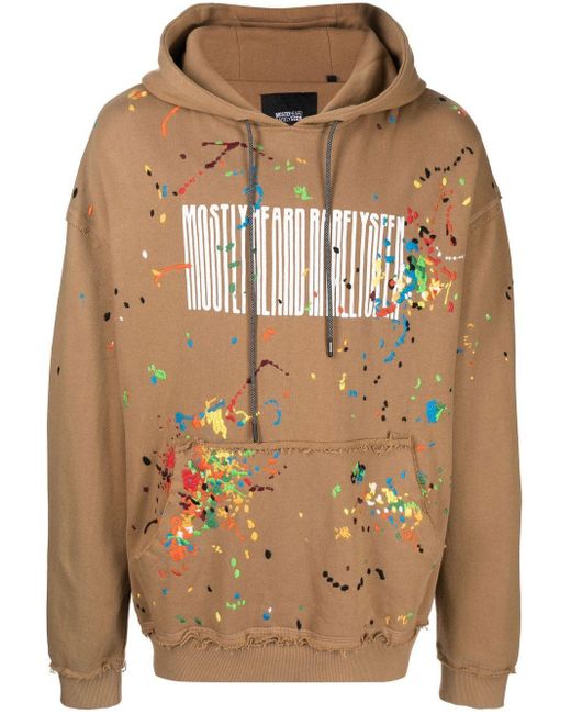 Mostly Heard Rarely Seen Logo-print Paint-splatter Hoodie in Brown for ...