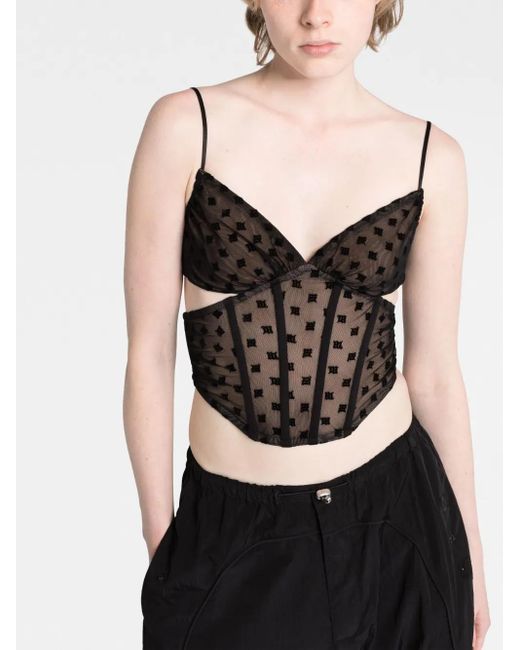 M I S B H V Black Mesh Monogram Corset Top