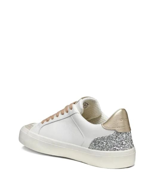 Geox White Emmeleny Glitter-Panel Leather Sneakers