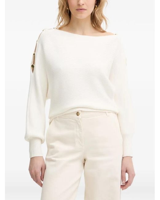 Guess Natural Button-Embellished Ribbed Sweater