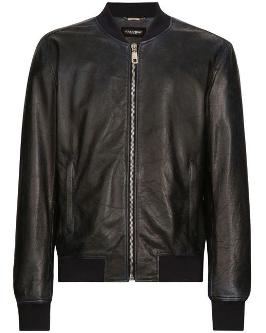 Veste bomber en cuir à fermeture zippée Dolce & Gabbana pour homme en coloris Black