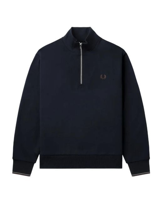 メンズ Fred Perry ハーフジップ スウェットシャツ Blue