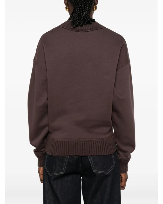 Closed Brown Ribbed-Trim Logo-Embroidered Sweatshirt