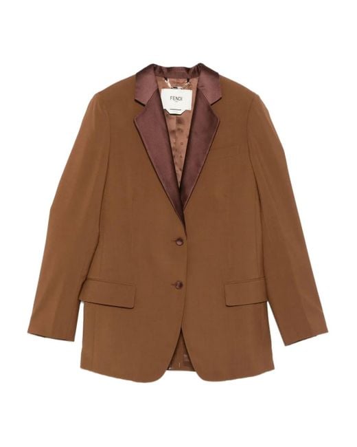 Chaqueta con solapas de satén Fendi de color Brown