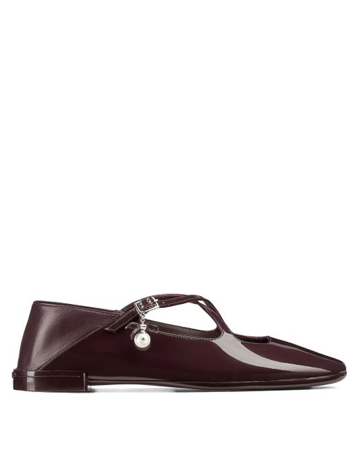 Jimmy Choo Brown Eleri Ballerinas aus Lackleder mit überkreuzten Riemen