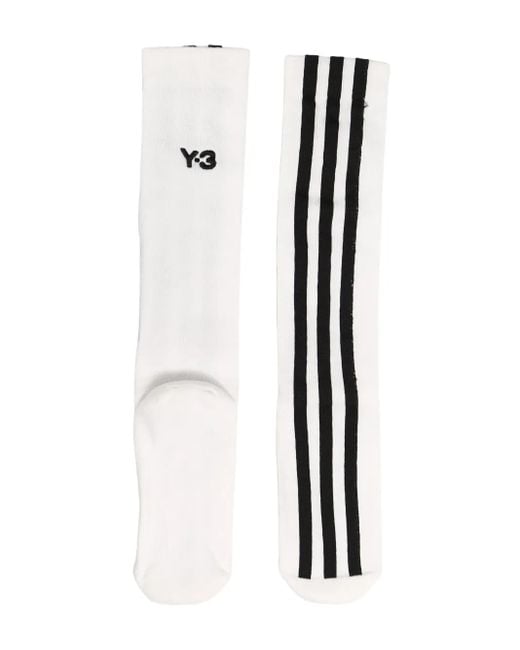 Y-3 White 3-Stripe Logo Socks