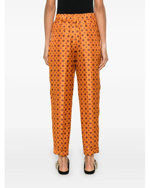 Alberto Biani Orange Geometric-Print Tapered Trousers