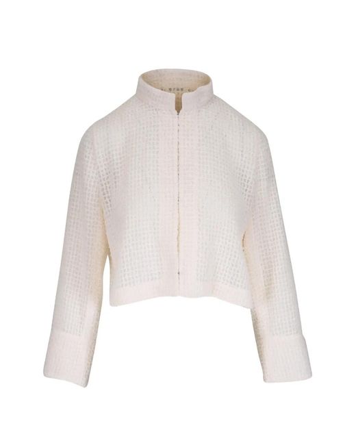 Akris White Collarless Textured Jacket