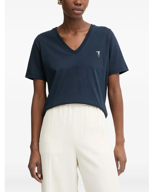 Trussardi Blue Logo-Print V-Neck T-Shirt