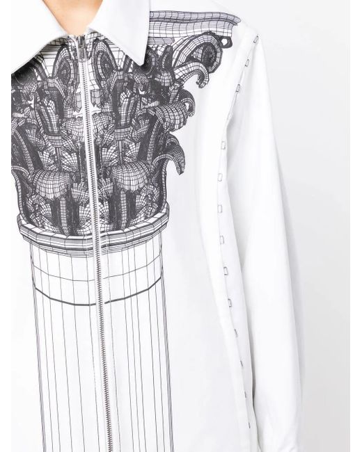 Dion Lee White Column-Print Hook-And-Eye Shirt Jacket