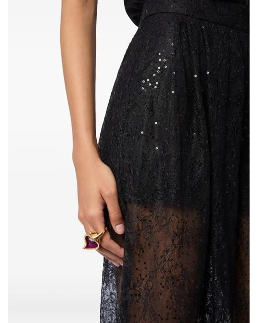 Nina Ricci Black Sequined-Lace Palazzo Pants