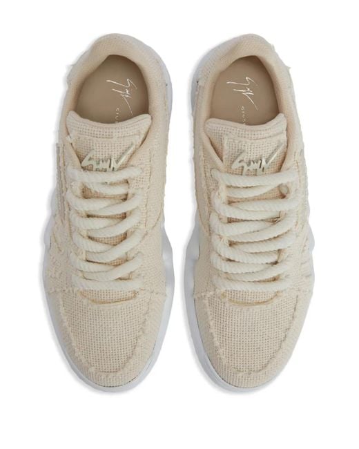 Giuseppe Zanotti White Talon Frayed-Edge Lace-Up Low-Top Sneakers for men