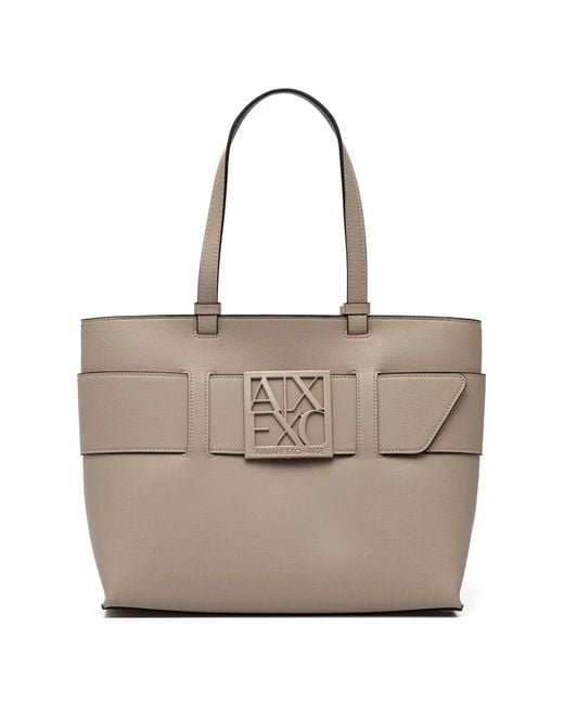 ARMANI EXCHANGE Natural Logo-Plaque Buckled Tote Bag
