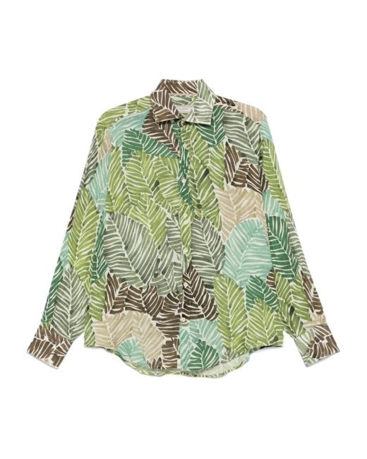 メンズ Tintoria Mattei 954 Foliage-print Linen Shirt Green