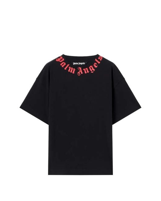 Palm Angels Black Neck Logo Regular Tee for men