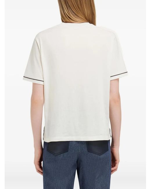 Ferragamo White Contrasting-Trim T-Shirt