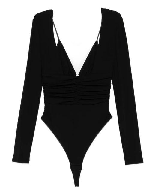 Elisabetta Franchi Black Fitted Bodysuit With Deep V-Neckline